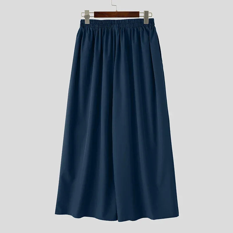 Men Wide Leg Pants Solid Color Joggers Pleated Oversize Casual Trousers Men Elastic Waist 2025 Streetwear Fashion Pants INCERUN