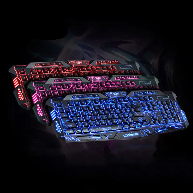 Gaming Keyboard USB Backlit Gaming Keyboard,Letters Glow, 3 Color Crack Backlit,Illumination Keyboard for Game