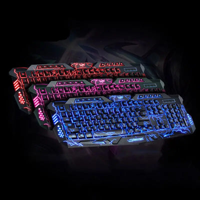 Gaming Keyboard USB Backlit Gaming Keyboard,Letters Glow, 3 Color Crack Backlit,Illumination Keyboard for Game