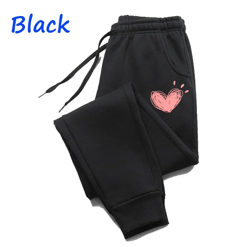 Women Cute Heart Printed Sweatpants Autumn Winter Cotton Long Pants Jogger Trousers Casual Sports Fitness Women Sweat Pants