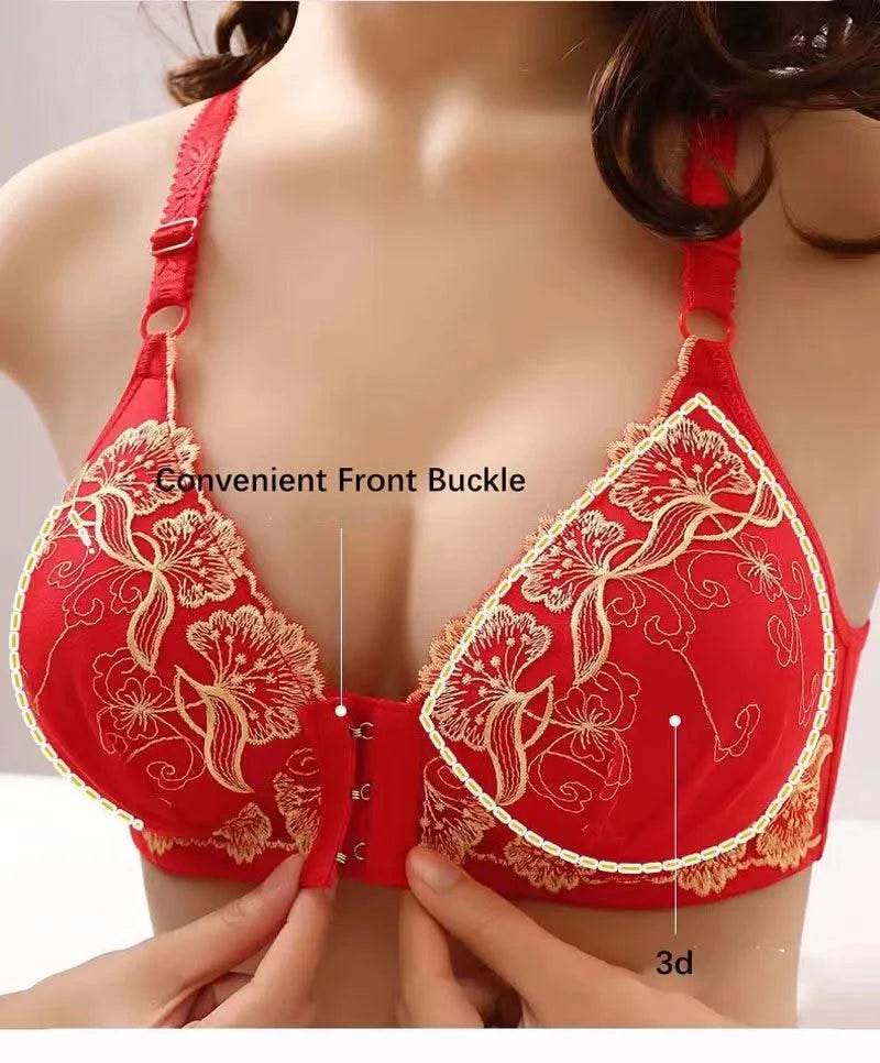 Lace Embroidery Bra Women Front Closure