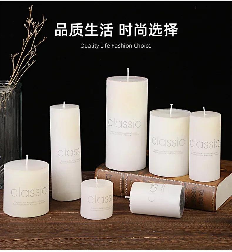 Classic european ivory white large cylinder candle smokeless tasteless romantic wedding hotel decoration holiday