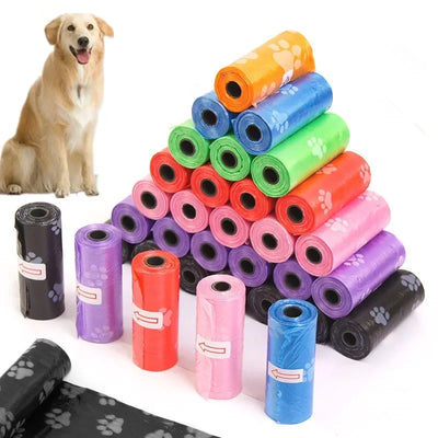 1 Roll Pet Poop Bags Disposable Dog Waste Bags Bulk Poop Bag Dispenser Bags with Paw Prints Garbage Bag - Elanique