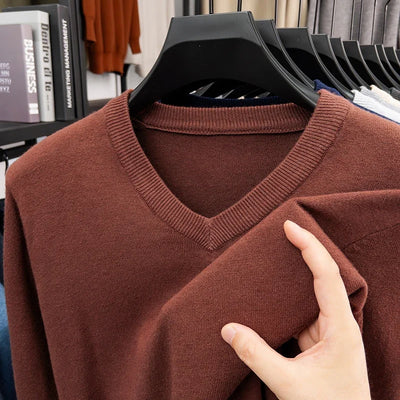 New Sweatwear Men's V Neck Basic Solid Color Sweaters Round Neck Elastic Pullovers Warm Autumn Knitted Oversized Sweater Men