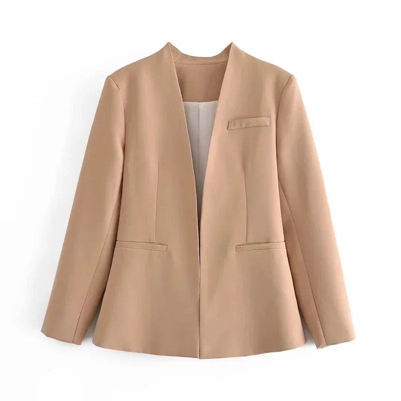 New Autumn Blazers Women Suit Coats Candy Color V Neck Long Sleeve Elegant Casual Jacktets
