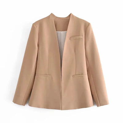 New Autumn Blazers Women Suit Coats Candy Color V Neck Long Sleeve Elegant Casual Jacktets
