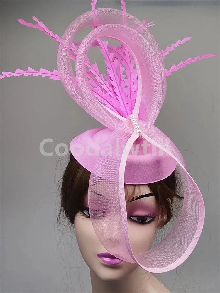 Ladies Royal Ascot Chapeau Cap Wedding Fascinator Hat Headpiece Women Church Party Pillbox With Headband Bride Party Fascinators