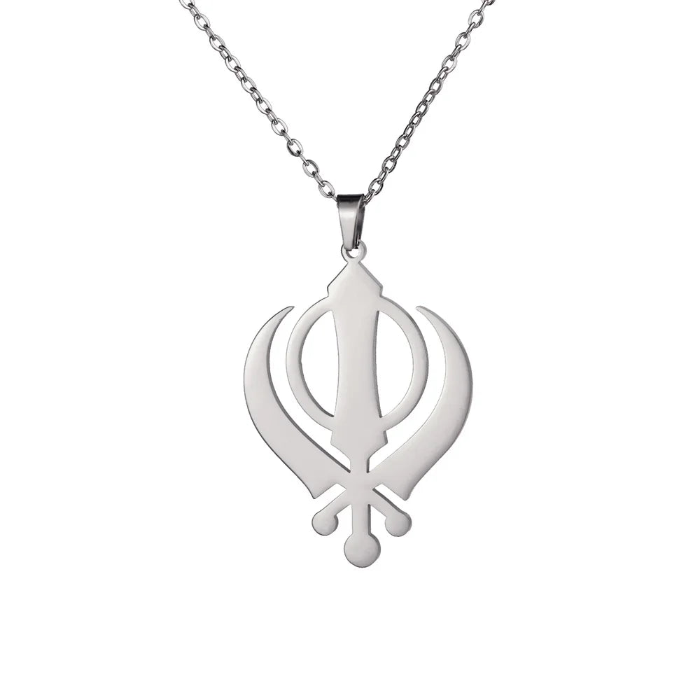 EUEAVAN Classic Sikhism Symbol Necklace for Women Men Stainless Steel Sikh Khanda Necklaces Religious Protection Amulet Jewelry