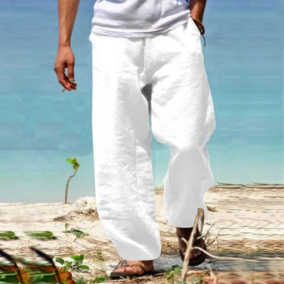 Men's Beach Pants Breathable Loose Straight Trousers Male Summer Casual Solid Color Japanese Streetwear