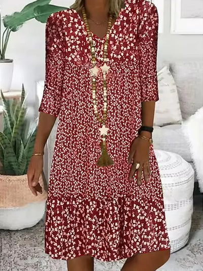 Summer Women Dress Print V-neck Loose Midi Casual Oversize Dresses Female Summer New Elegant Fashion Beach Ladies Clothes