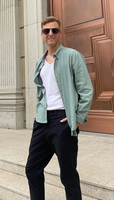 Men's Linen Shirt Summer Shirt Beachwear Button Casual Shirt Black White Pink Long Sleeve Solid Color Lapel Spring Summer 6XL