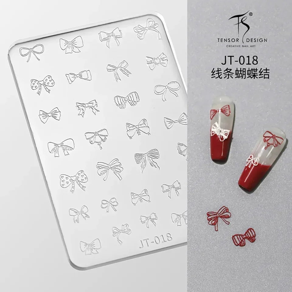 Geometric Bowknot Grid Lace Flora Edge Nail Art Silicone Carving Mold Mould Star Daisy Flower Charms Bow Tie Snowflake Template