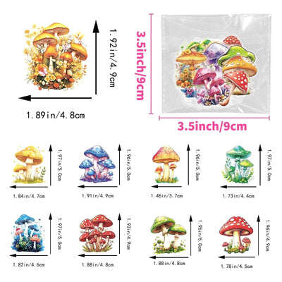 50 PCS Various Mushroom PET Stickers Creative Mushroom Theme Decorative Stickers Waterproof Retro Plant Mushroom Stickers