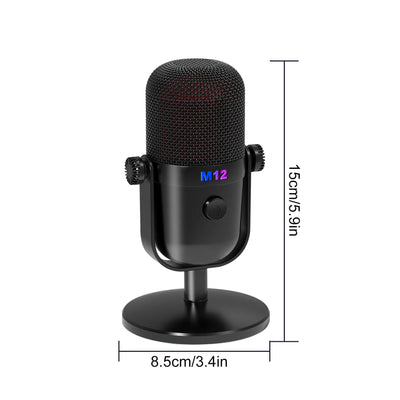 USB Condenser Microphone Gaming Mic for Laptop Phone Recording Live Streaming Karaoke RGB Lighting Effects Capacitor Microphone