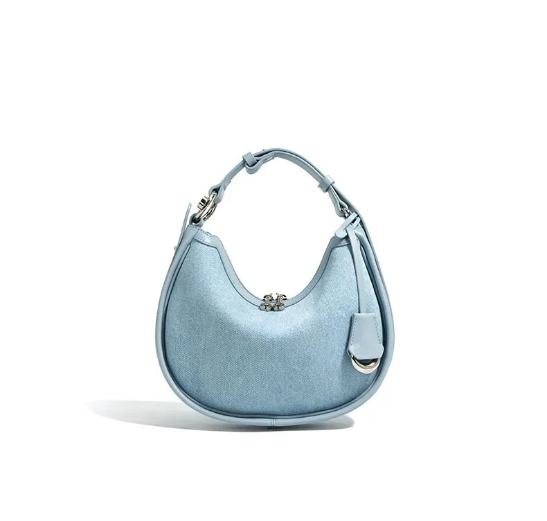 2024 New Women Bag Lady Fashion Half Moon Underarm Shoulder Bag Messenger Female Summer Soft Lightweight Denim Fabric Handbag