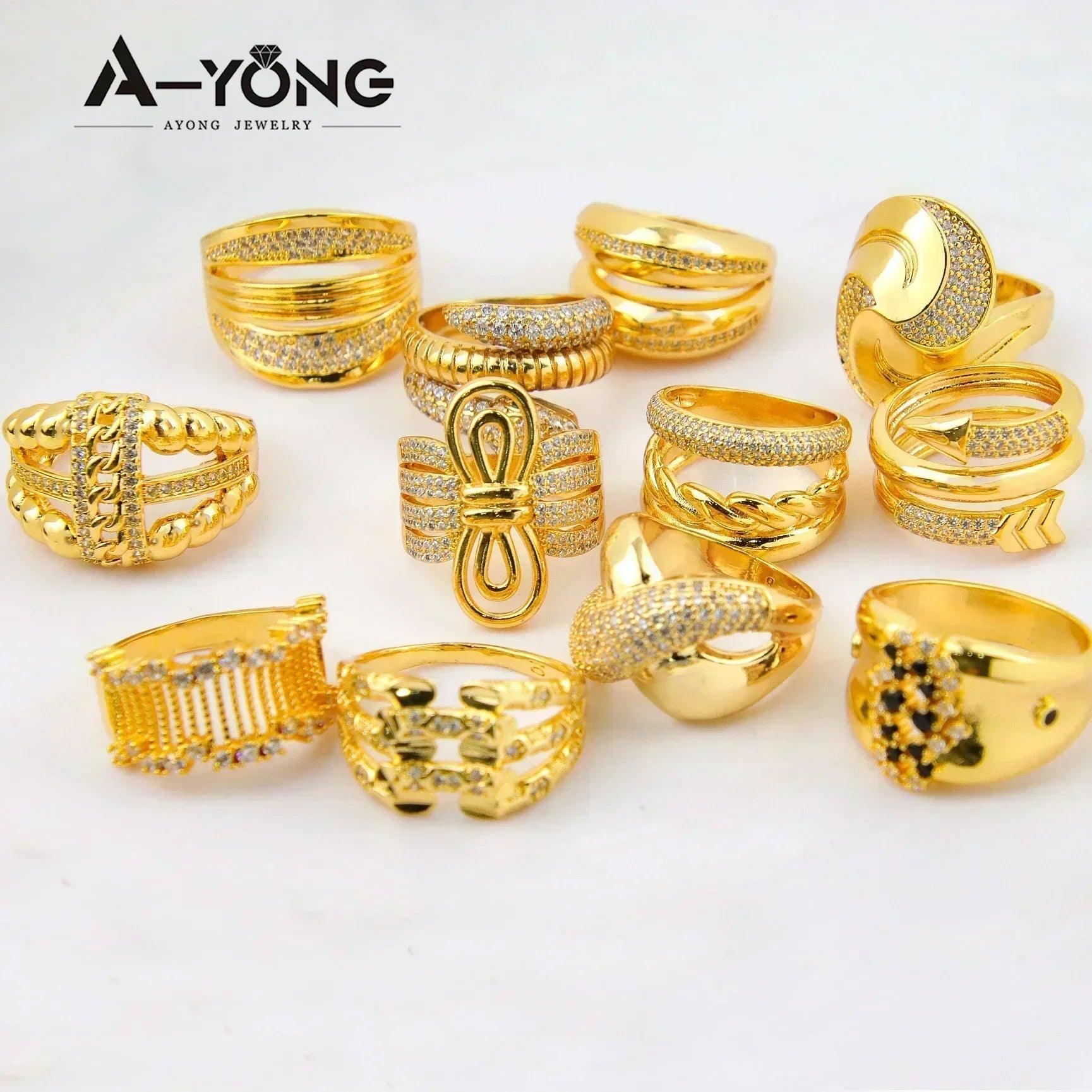 Luxury dubai gold color rings 21k plated fashion punk saudi middle east women vintage jewelry bridal wedding party gifts