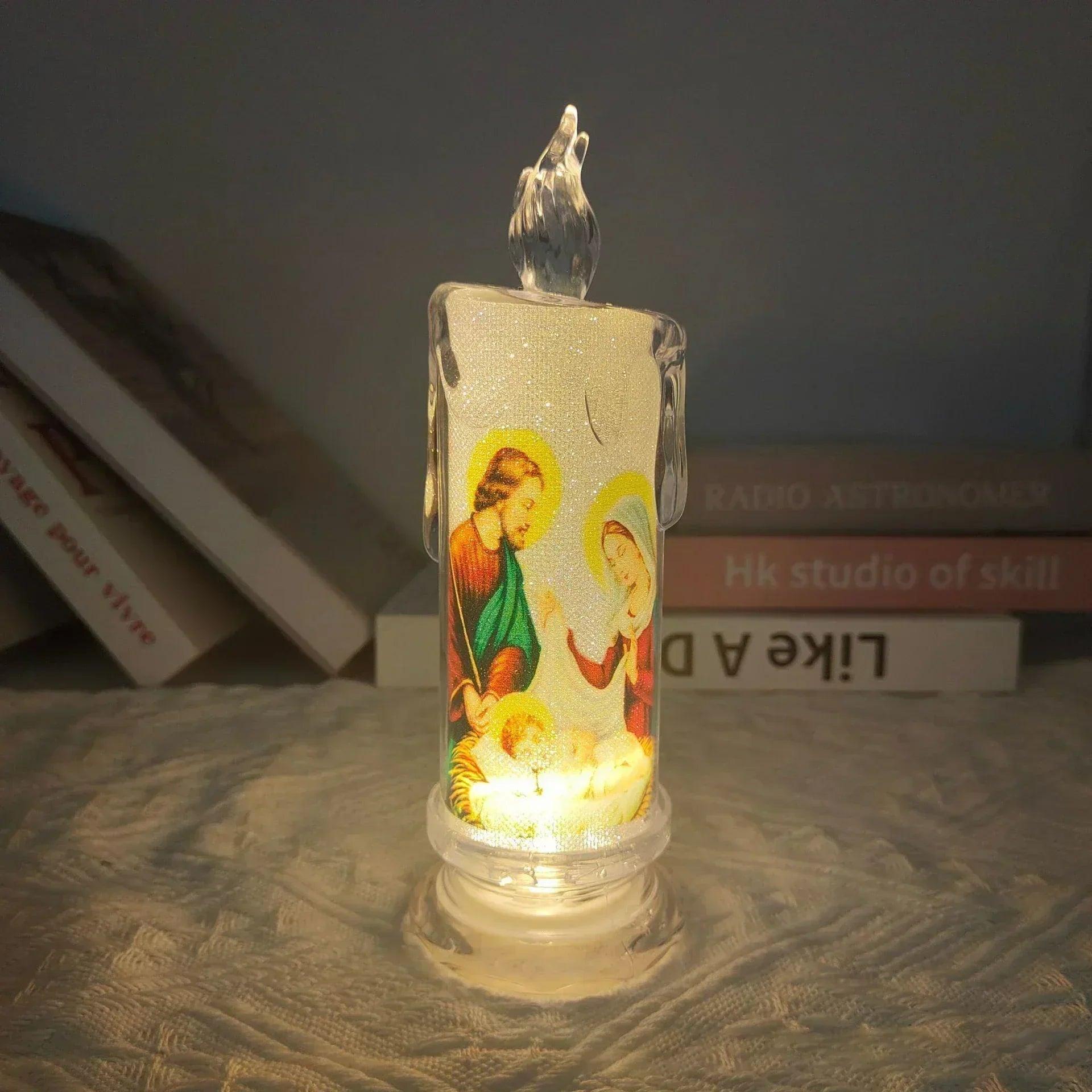 Led candle jesus virgin mary church prayer religious activities candlelight home decoration