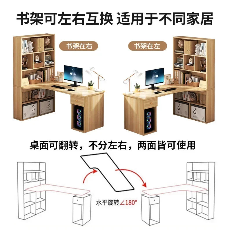 Computer Desk L Shaped Lap Table 55'' Office Desk with 3 Drawers and Bookshelf, L Shaped Large Corner Desk with Storage Shelves
