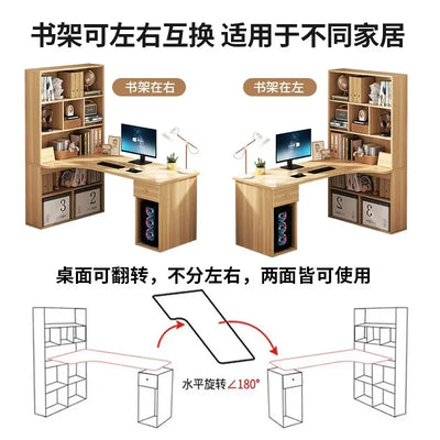 Computer Desk L Shaped Lap Table 55'' Office Desk with 3 Drawers and Bookshelf, L Shaped Large Corner Desk with Storage Shelves