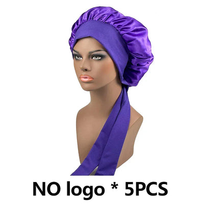 Silk Bonnet For Women Large Sleeping Cap For Hair Care Soft Satin Bonnets With Wrap Tie No Frizz No Fly Aways Hair Bonnets LOGO