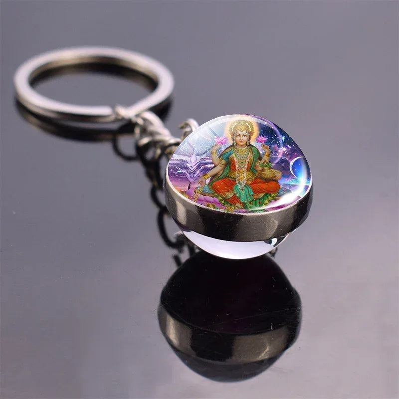Hinduism Keychains Glass Ball Pendant Ganesha Lakshmi Shiva Goddess of Wealth Key Chains Amulet Indian Buddhist Jewelry
