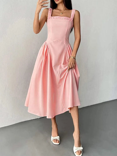 Pink Sweet Women Dresses New Streetwear Fashion Club Party Casual Slim Dress Clothing Solid Sexy Lady Backless Dresses Clothing