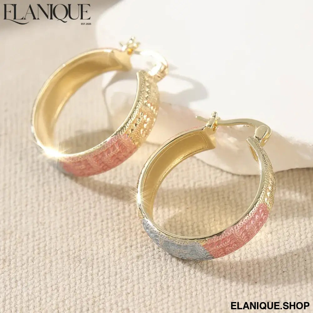 Three-Tone Wide Hoop Earrings – Vintage Charm for Women