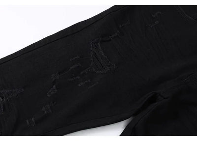 Fashion Designer Men Jeans High Quality Black Stretch Skinny Fit Leather Patched Ripped Jeans Men Y2K Brand Hip Hop Denim Pants