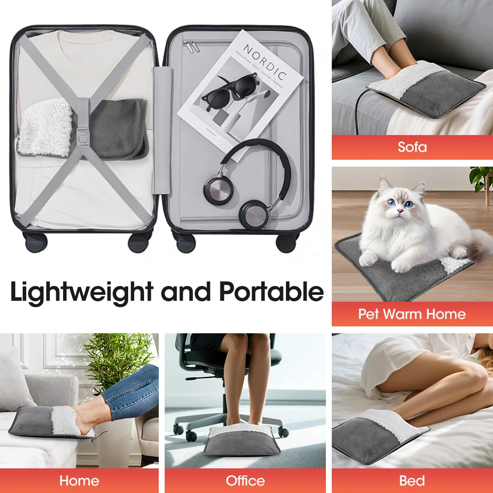 Electric Foot Heating Pad Soft Plush Washable Feet Warmer Heater Household Foot Warming Mat Home Office Bedroom Heating Blanket