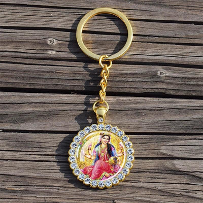 Shiva Nataraja Keychain Buddhist Jewelry Lakshmi Goddess Rhinestone Pendant Hinduism Amulet Keyring Gift