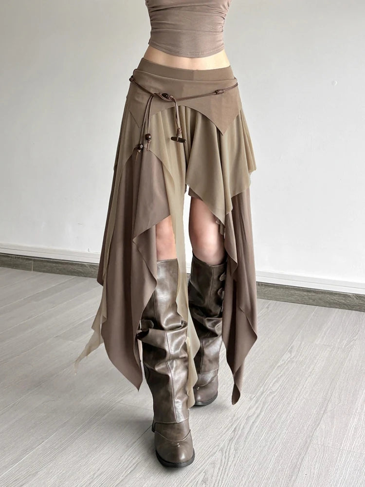 Solid Color Long Skirts For Women Streetwear Asymmetrical Falda Sexy Mujer Slim Fit Korean Fashion Clothing Ruffles Jupe Femme