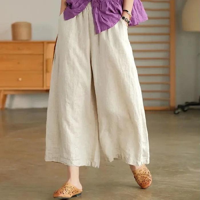 2024 cotton linen home wear loose pants for women summer casual baggy wide leg trousers purple soft capri women’s