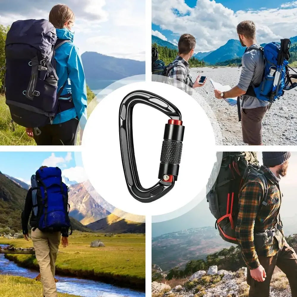24KN D-Shaped Heavy Duty Carabiners Clips Aluminum Carabiner D Ring for Rock Climbing Rappelling Mountaineering Camping Hiking
