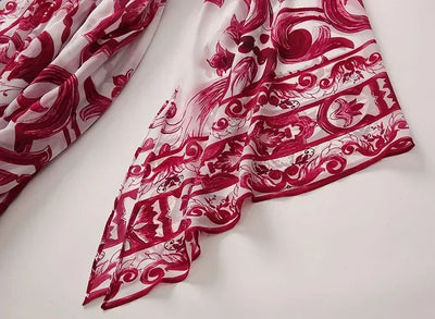 Seifrmann Spring Autumn Designer Women's V-neck Flying sleeve Lace up Print Loose Holiday robe Dresses