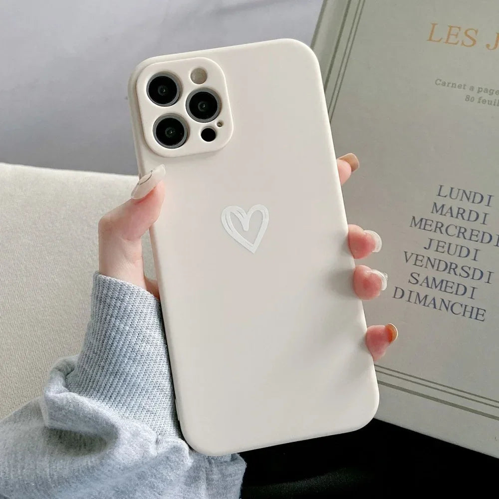 Cute Love Heart Soft Bumper Phone Case For iPhone 16 15 14 13 12 11 Pro X XR XS Max 8 7 Plus Mini Candy Matte Shockproof Cover