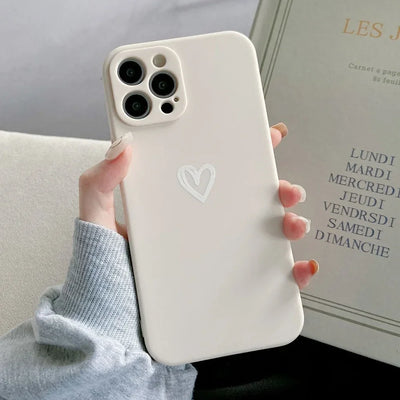 Cute Love Heart Soft Bumper Phone Case For iPhone 16 15 14 13 12 11 Pro X XR XS Max 8 7 Plus Mini Candy Matte Shockproof Cover