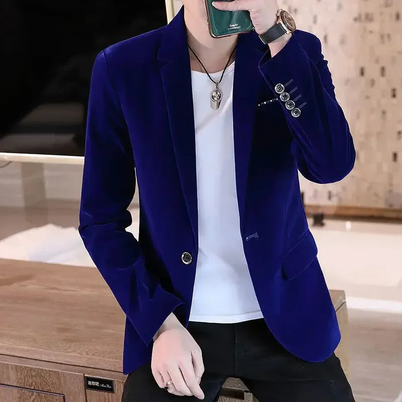 Business Male Blazer Short Coat Men's Suit Jackets Cropped Dress Blue Clothing New in Casual Fashion 2024 High Quality Original