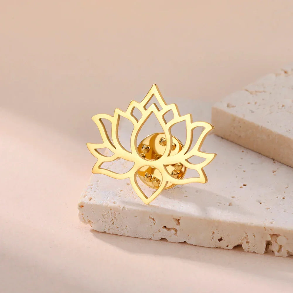 Dawapara Mandala Lotus Flower Brooch Lapel Pin Buddhism Spiritual Jewelry Fashion Stainless Steel Accessories