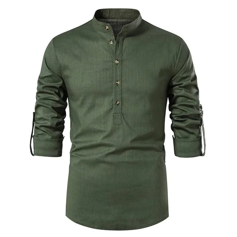Euro Size Mens Linen Shirts Long Sleeve Button Down Solid Loose 2024 Spring Autumn Dress Henley Shirts Fashion Male Clothes