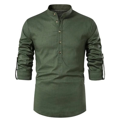 Euro Size Mens Linen Shirts Long Sleeve Button Down Solid Loose 2024 Spring Autumn Dress Henley Shirts Fashion Male Clothes
