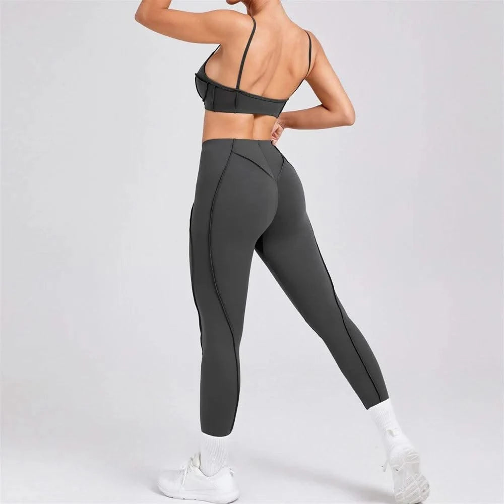 Women Nude Straps Yoga Sets Activewear
