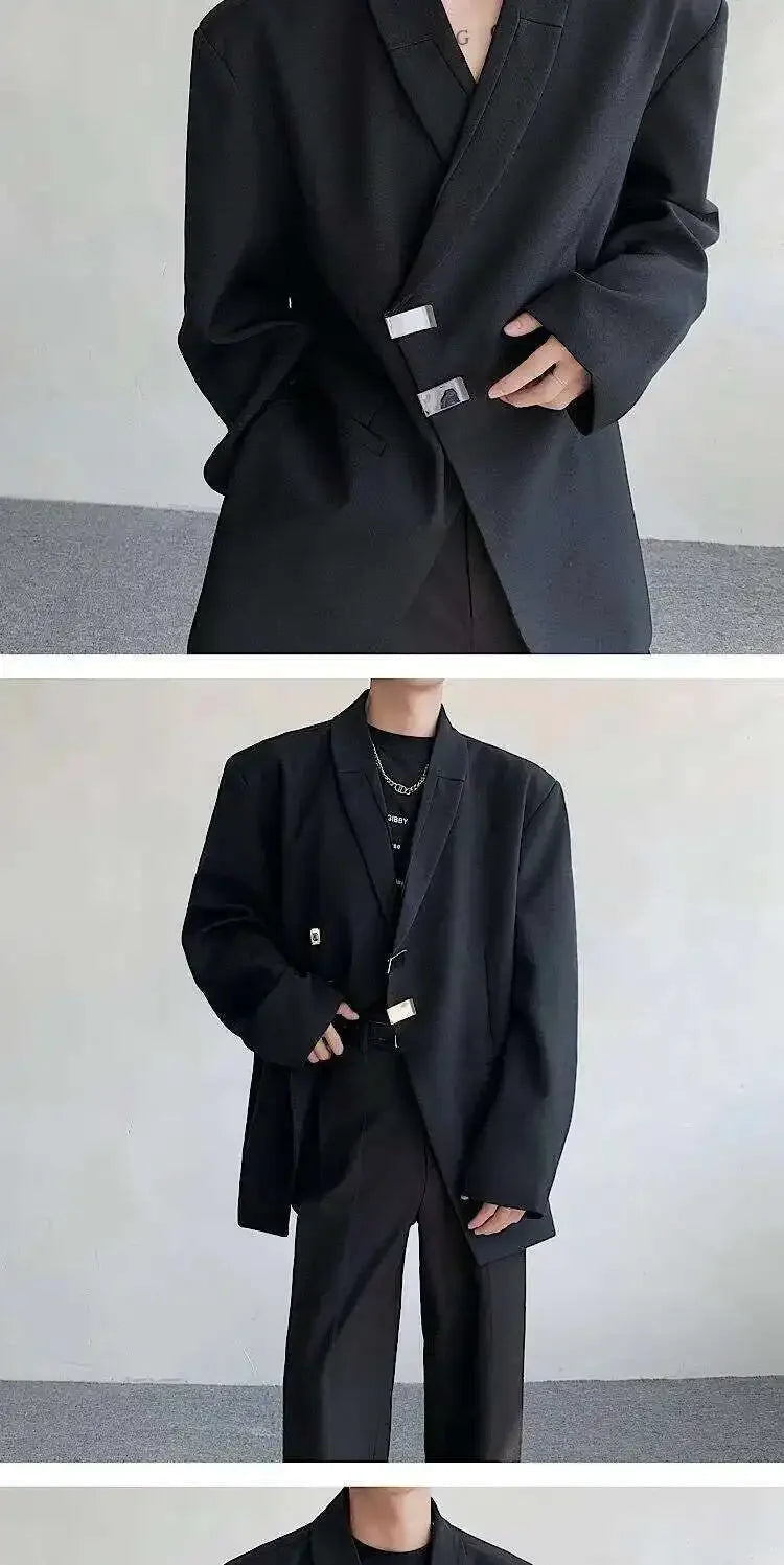 IEFB Metal Button Design Men's Blazers Shawl Collar Oblique Placket Design Casual Clothing Solid Color Male Suit Jackets 9W957