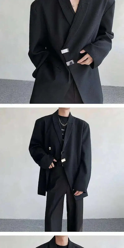 IEFB Metal Button Design Men's Blazers Shawl Collar Oblique Placket Design Casual Clothing Solid Color Male Suit Jackets 9W957