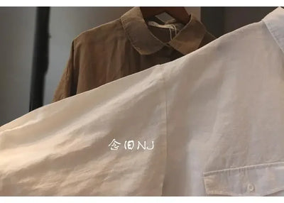 Cotton Linen Women Medium-Length White Polo Shirt