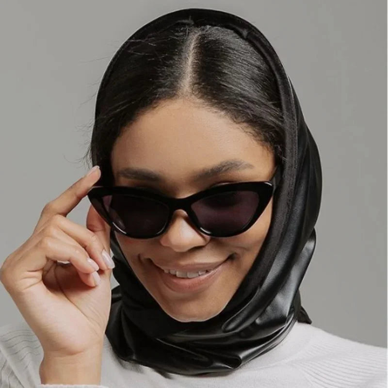 Designer woman Triangle Scarf Black Bandana men Unisex Faux leather kerchief eco-leather headscarf headdress Shawl Wrap