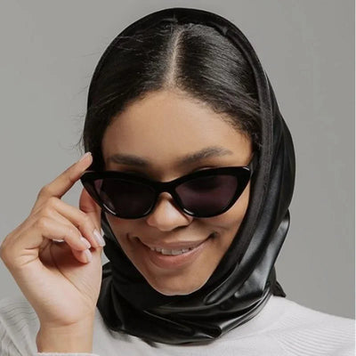 Designer woman Triangle Scarf Black Bandana men Unisex Faux leather kerchief eco-leather headscarf headdress Shawl Wrap