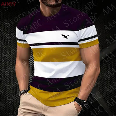 Men's Oversized T-shirt Summer Outdoor Casual Round Neck Short Sleeve Top Striped Printed Style OverSize Loose Men's Clothing