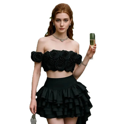 2026 New High Waist Black Flowy Asymmetric Tiered Ruffle Skirt Summer Lightweight Breathable Fashion Hot Sale Any Color