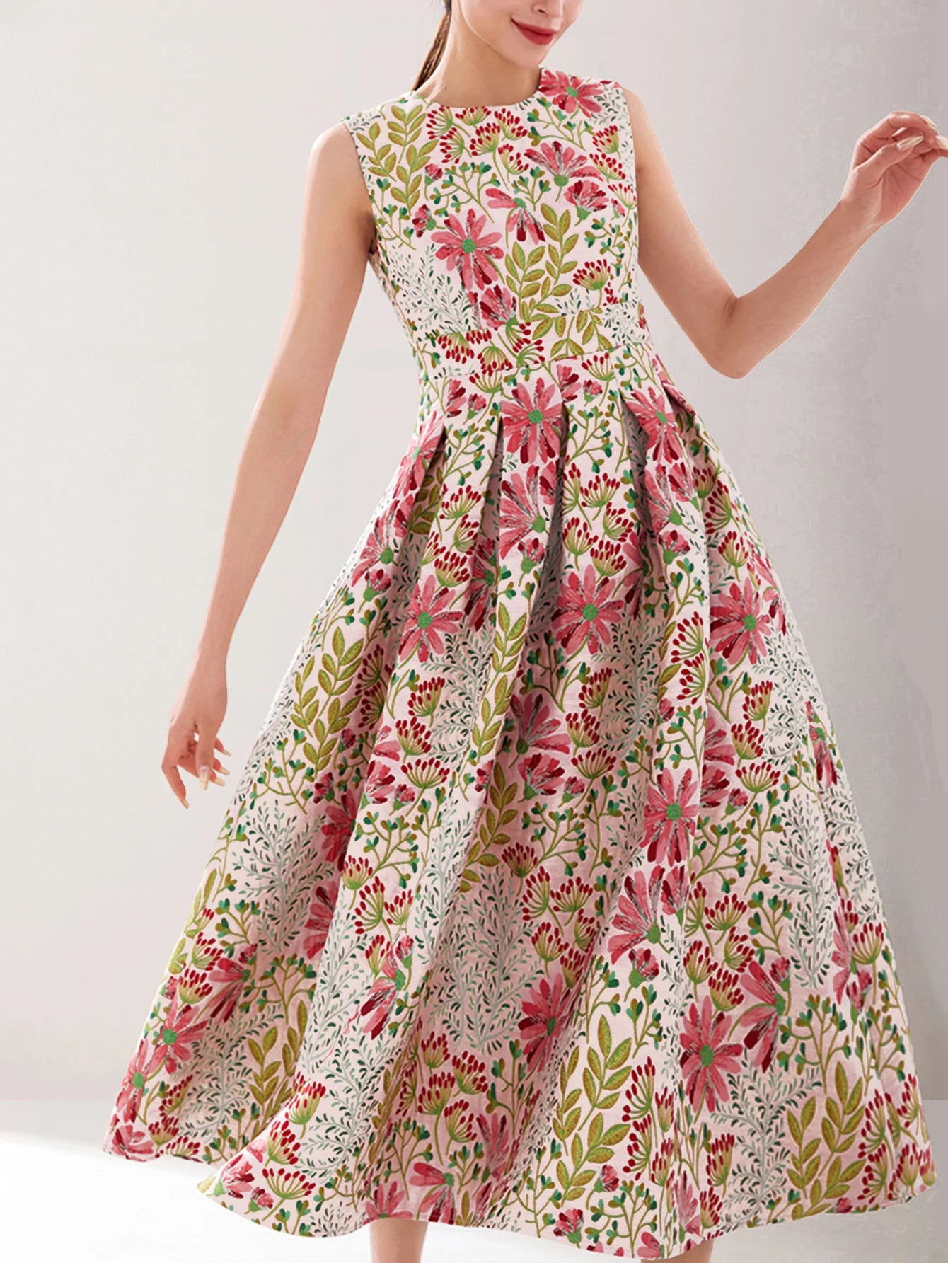 DEVCHATA Summer Elegant Jacquard Women Long Maxi Luxury Dress Floral Fashion Party Robe Femme Vintage Vestido Evening Clothing