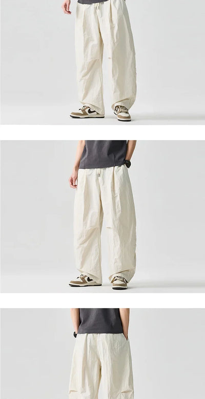 Wide leg Pants Men Harajuku Japanese Style Loose Casual Pants Men Solid Comfortable Elastic Waist Trouser Outdoor Walking Hiking